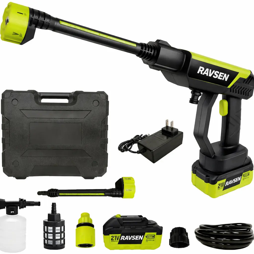 RAVSEN PowerJet™ Cordless Pressure Washer – 1200 PSI Portable Cleaning Gun with 6-in-1 Nozzle | FREE Battery & Charger