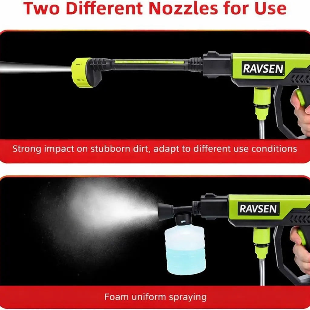 RAVSEN PowerJet™ Cordless Pressure Washer – 1200 PSI Portable Cleaning Gun with 6-in-1 Nozzle | FREE Battery & Charger