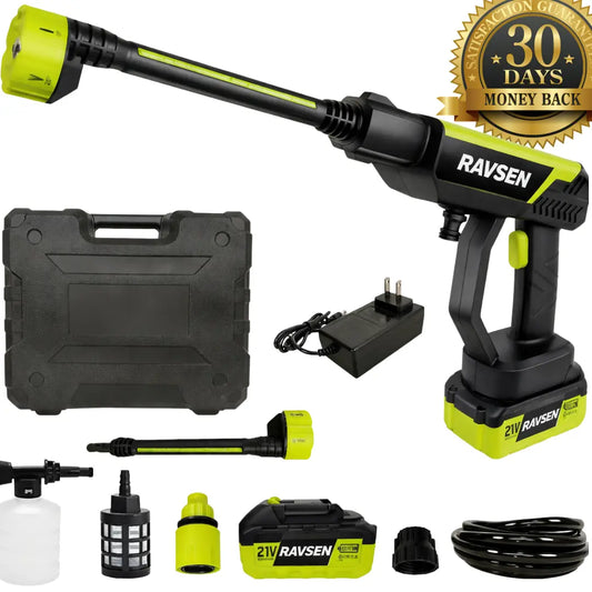 RAVSEN PowerJet™ Cordless Pressure Washer – 1200 PSI Portable Cleaning Gun with 6-in-1 Nozzle | FREE Battery & Charger